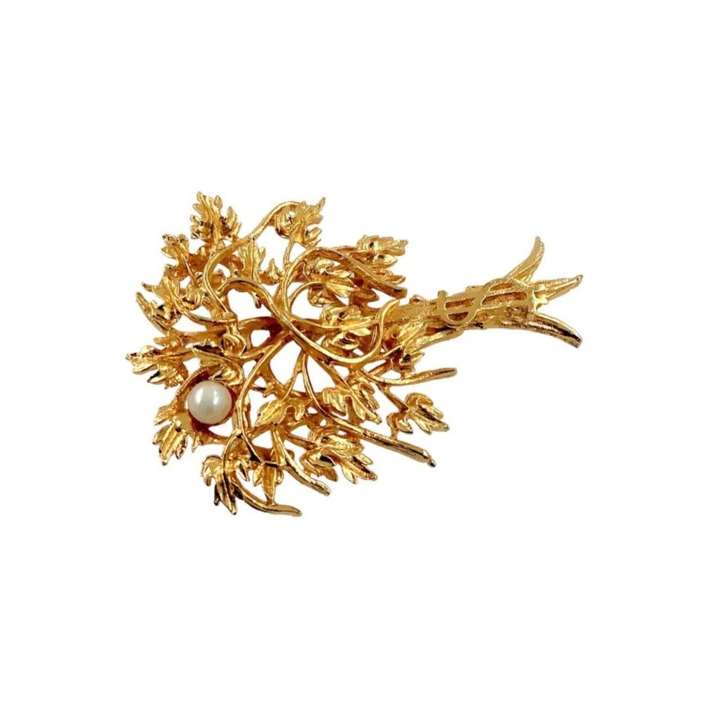 1950s Gold Plated Money Tree 3D Brooch Pin, Natural Pearl, Dollar Sign, Vintage - Picture 10 of 12